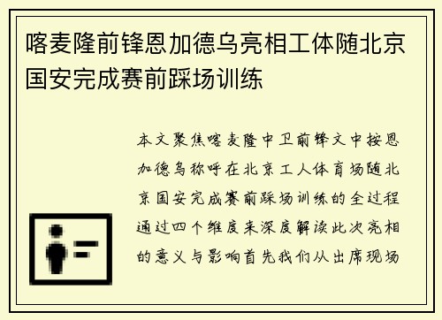 喀麦隆前锋恩加德乌亮相工体随北京国安完成赛前踩场训练