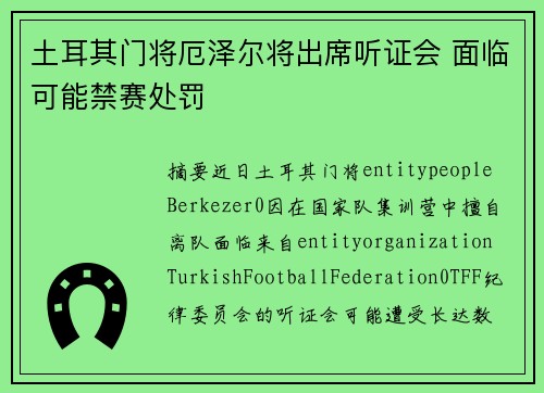 土耳其门将厄泽尔将出席听证会 面临可能禁赛处罚